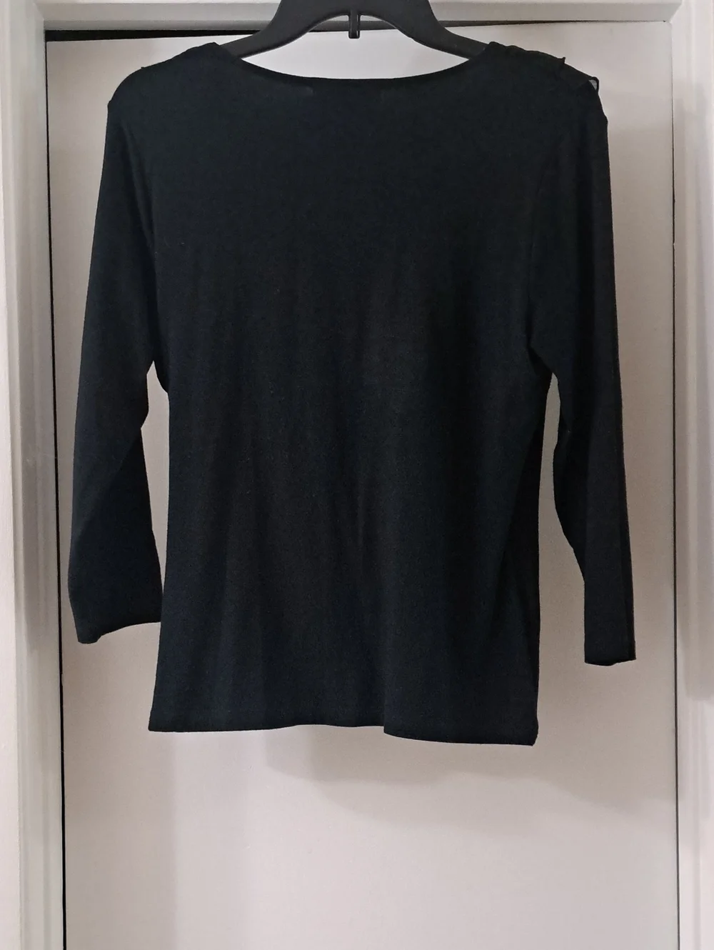 Ralph Lauren Black Knit Rayon /Elastane Top W/Ruffles SzPL LNWOT